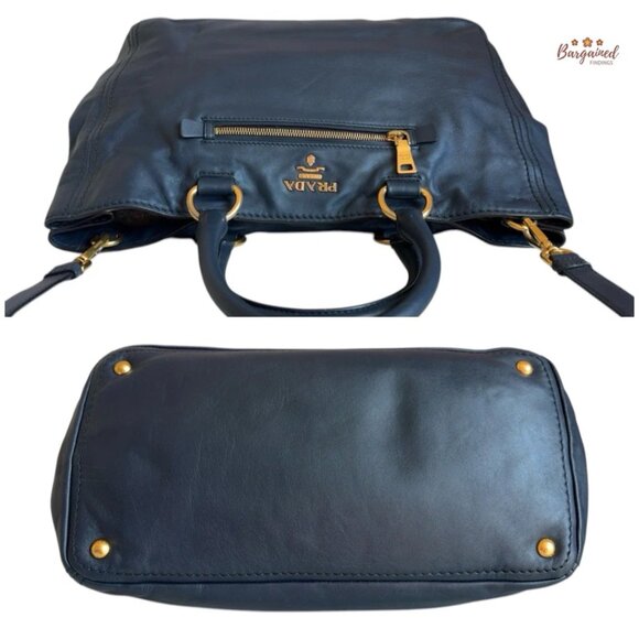 Authentic PRADA Baltico (Blue) Calf Leather Two Way Large Tote Bag - Picture 7 of 13